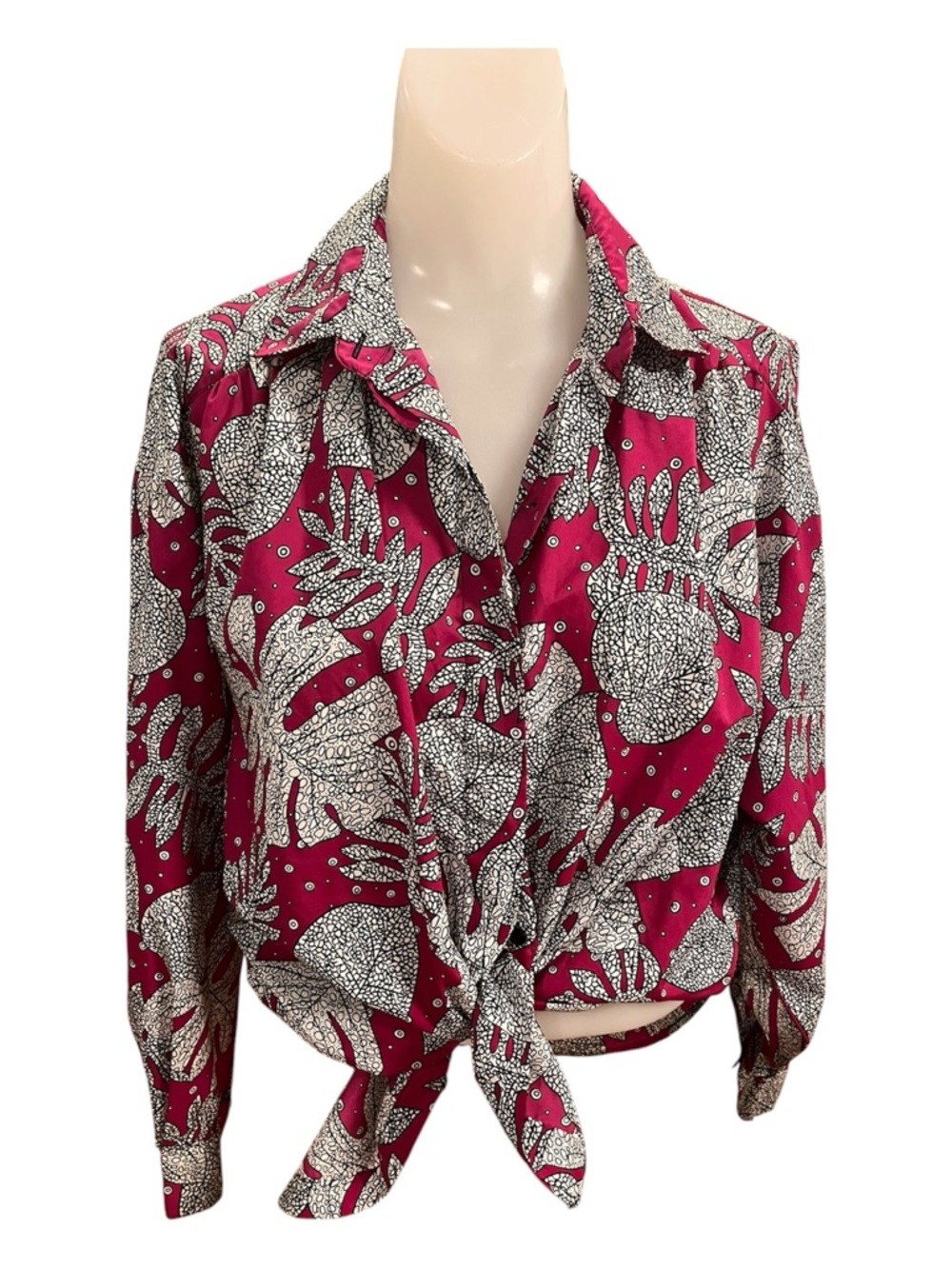 Diane Von Furstenberg Vintage 80’s Magenta Floral Button Down Shirt size M